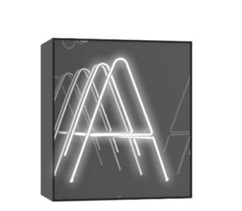 Technical drawing of the product Neon in a mirror box with the letter "A"